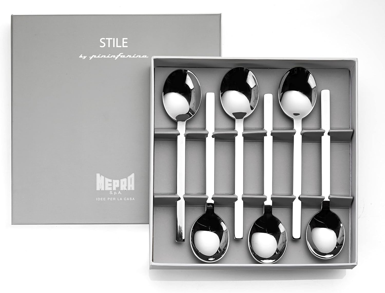 MEPRA 107544607 Stile By Pininfarina Metallic Gift Box 6-Piece Durable 18/10 Stainless Steel Coffee Spoons for Fine Dining, Dishwasher Safe - Service for 6