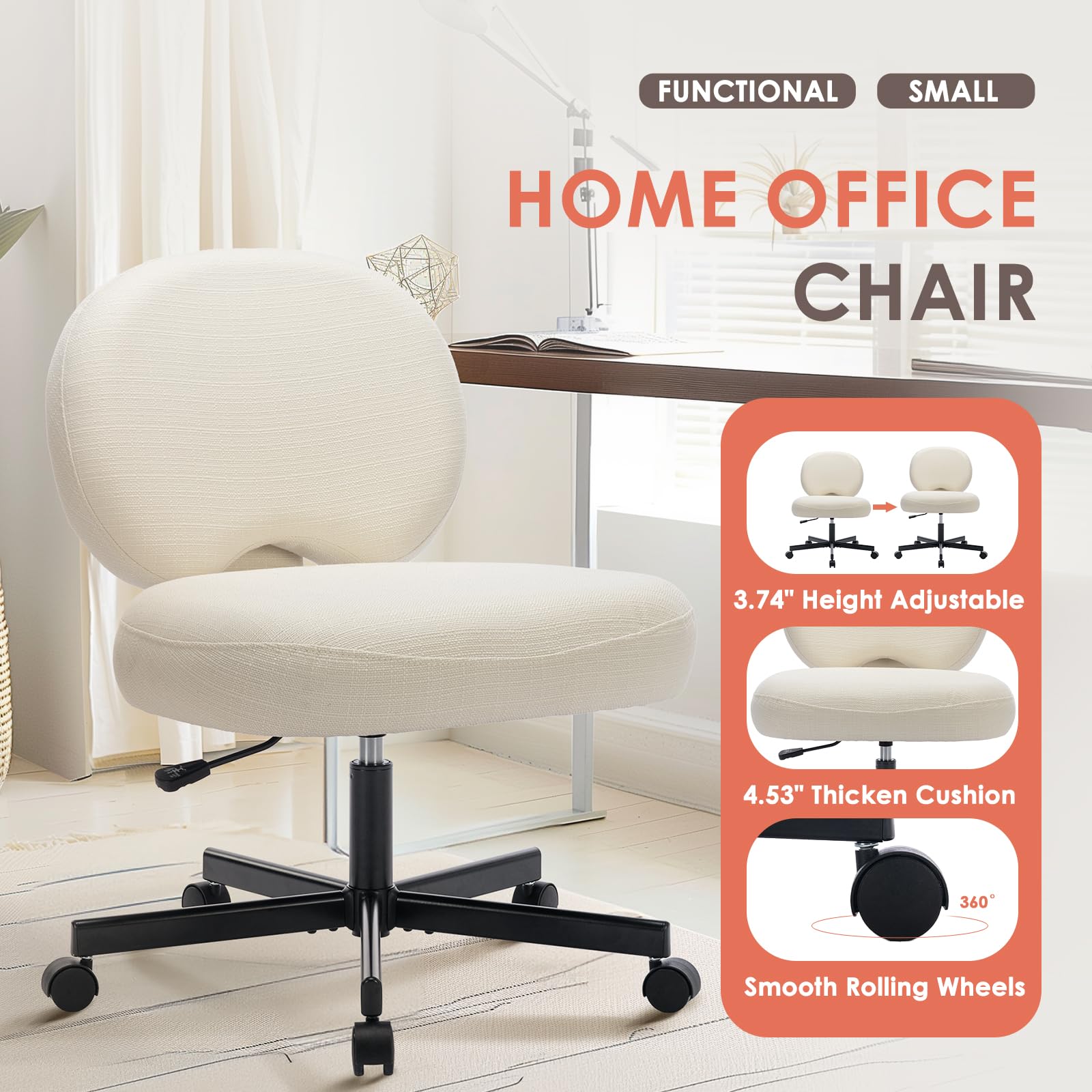 Ergonomic Desk Small Computer Chair No Wheels White Chair DKALIO