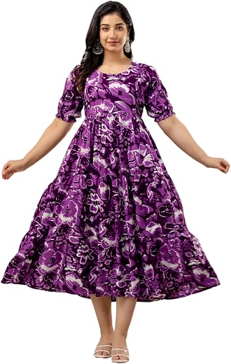 Women’s Rayon Anarkali Maternity Dress, Pregnancy Dress,Feeding Kurti,Easy Brest Feeding Dress, with Both Side 9 inch Zipper and Belt