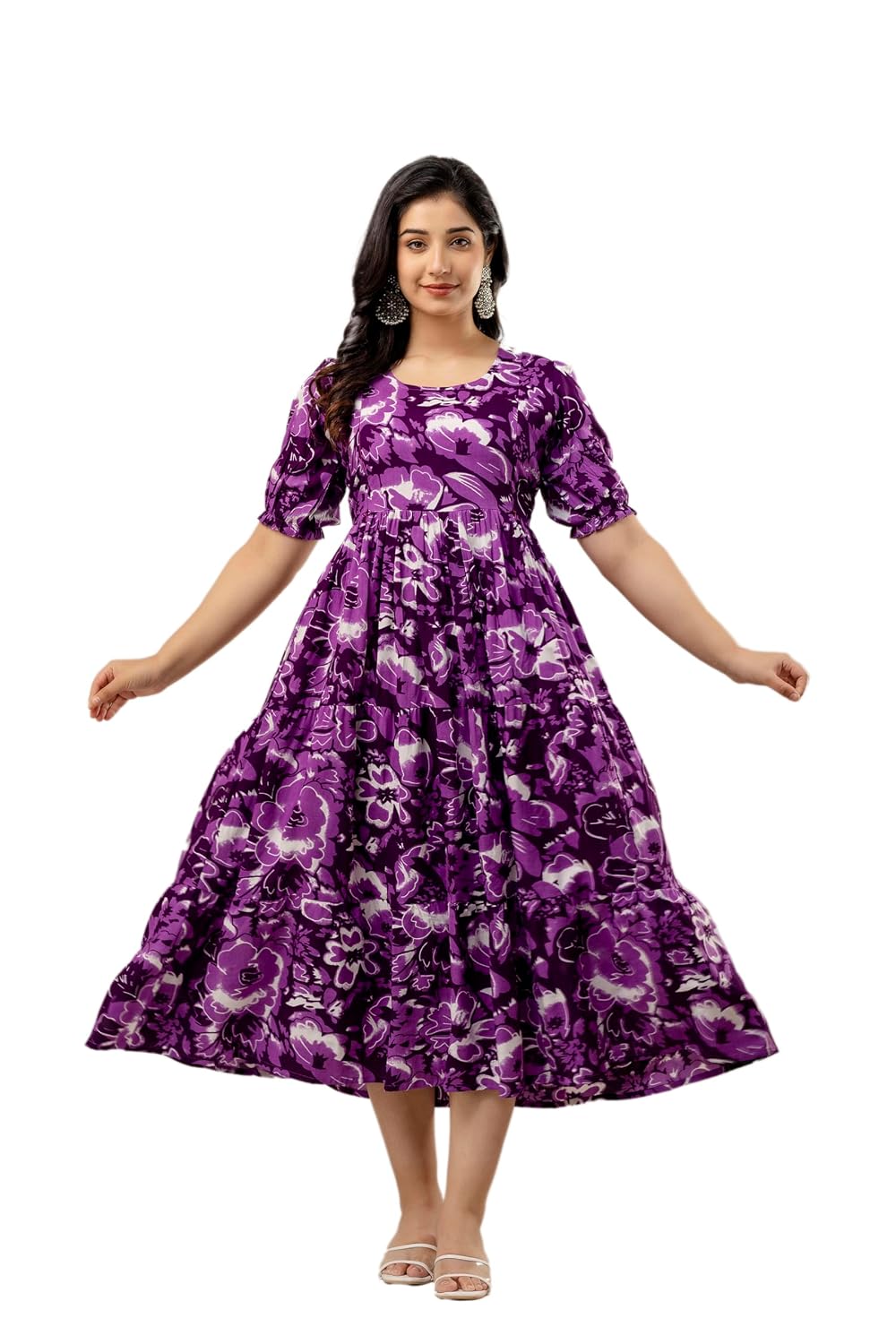 Madam Collection Women's Rayon Maternity Western Dress with Zippers for Nursing Pre and Post Pregnancy Easy Breastfeeding