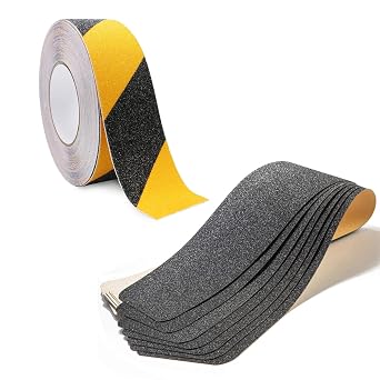Anti Slip Safety Grip Tape 2 Inch x 60 Foot Yellow and Black and 12 Pack Stair Treads 6x30 Black for Steps, Staircase