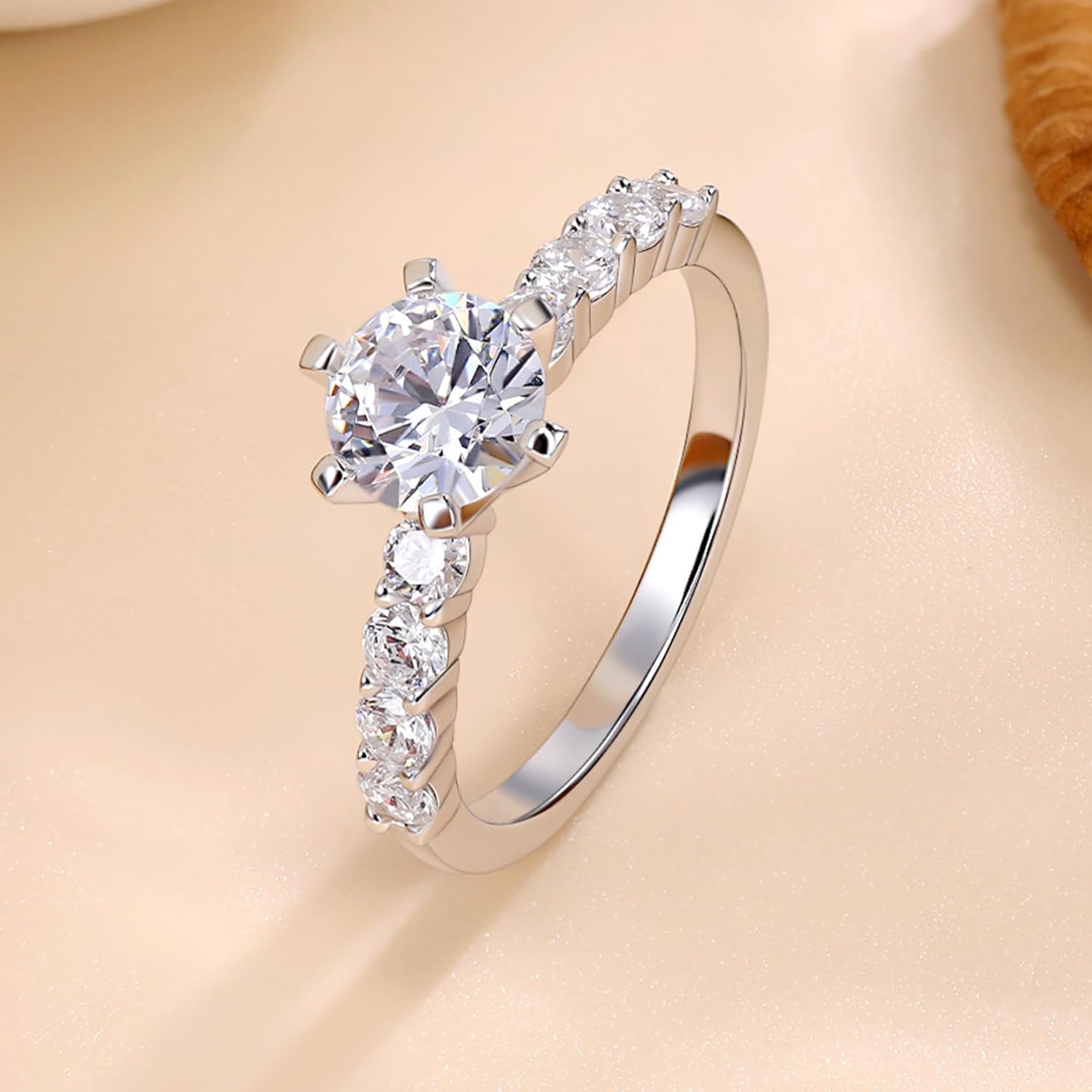 Solitaire Moissanite Engagement Ring 1CT Round Cut and Half Eternity Stackable Wedding Band 925 Sterling Silver Anniversary Ring for Women (size 7)