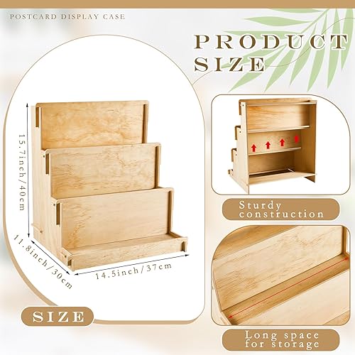 Vista 3 de Barydat Soporte de exhibición de tarjetas de madera, organizador estacionario, soporte de calcomanías para vendedores de manualidades, organizador