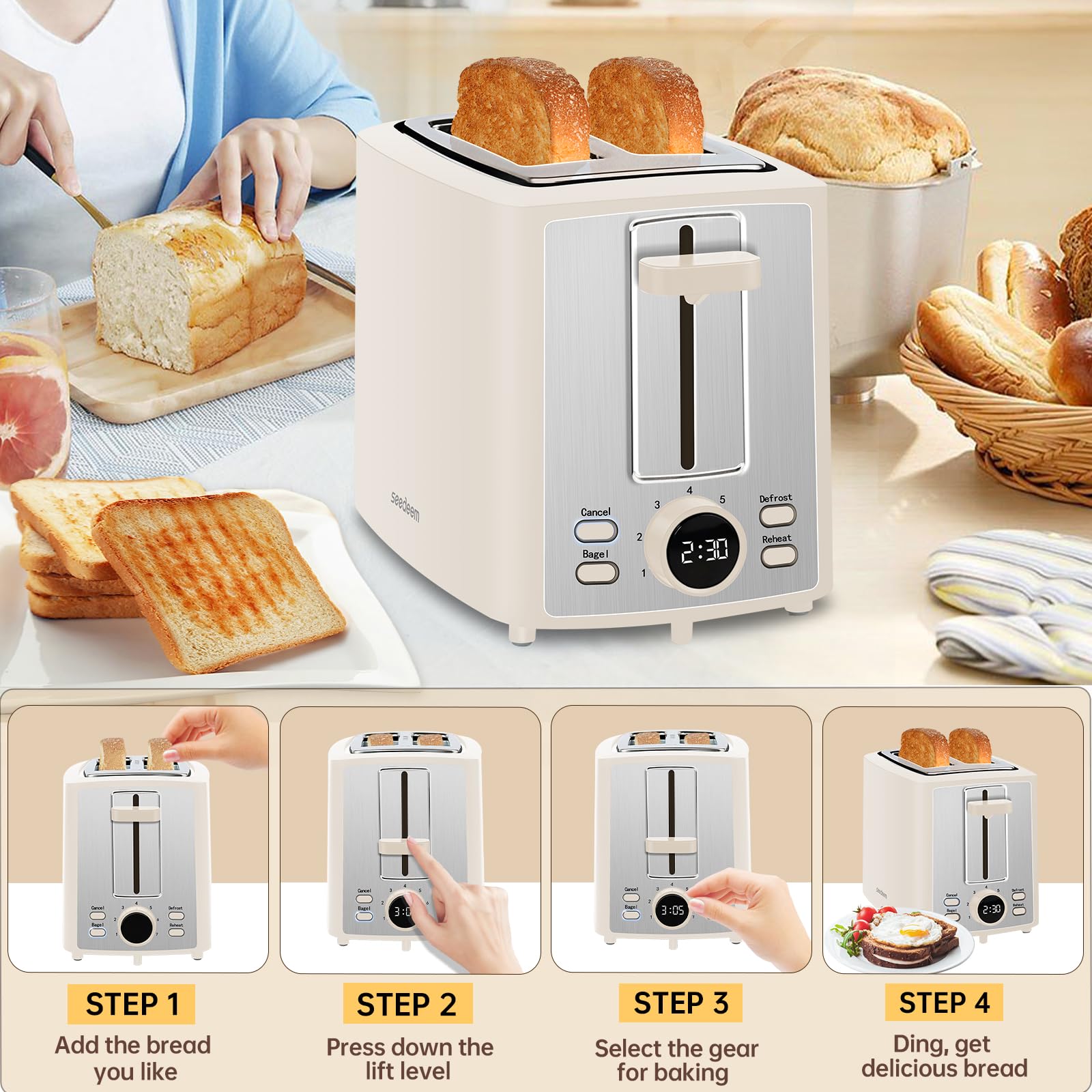 SEEDEEM 2-Slice Toaster - LCD Display & Bagel Mode -5 SEEDEEM 2-Slice Toaster - LCD Display & Bagel Mode -5