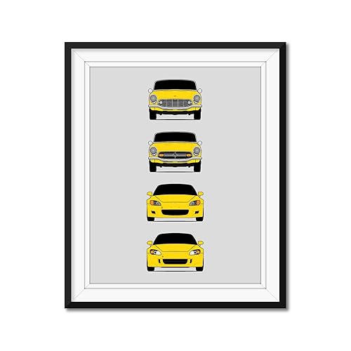 Honda S2000 Generations Inspired Car Poster - Handmade Print of S2K (S600, S800, AP1, AP2) - Yellow, 16x20" Metallic Print (Unframed)-Perfect Gift