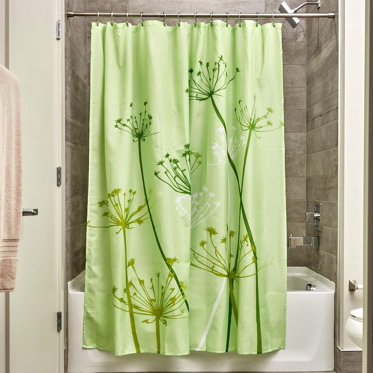 InterDesign Cortina de ducha de tela floral con diseño de cardo, 72.0 x 72.0 in, color verde