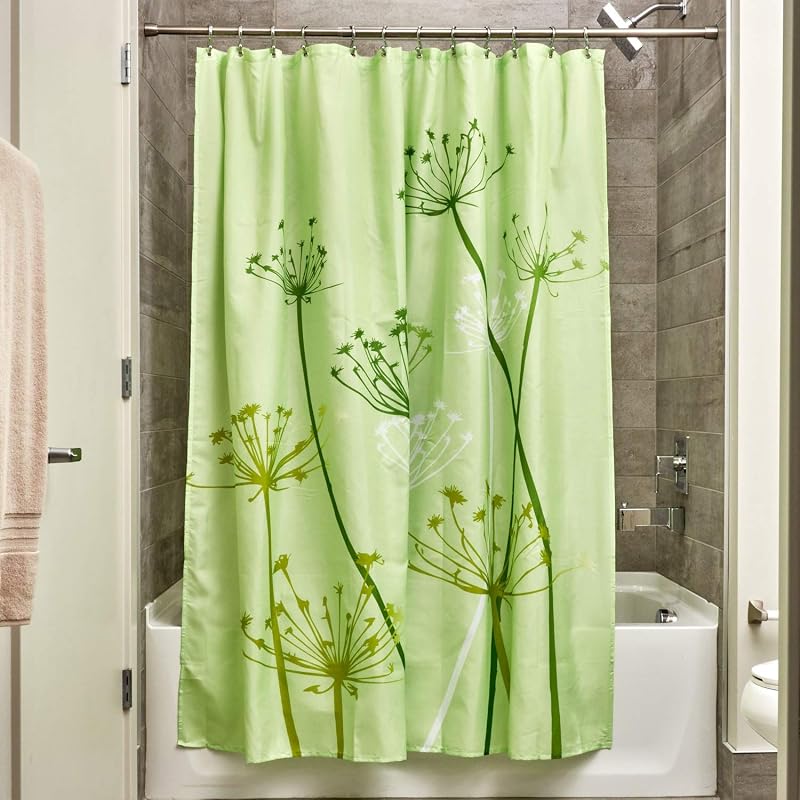 InterDesign Cortina de ducha de tela floral con diseño de cardo, 72.0 x 72.0 in, color verde