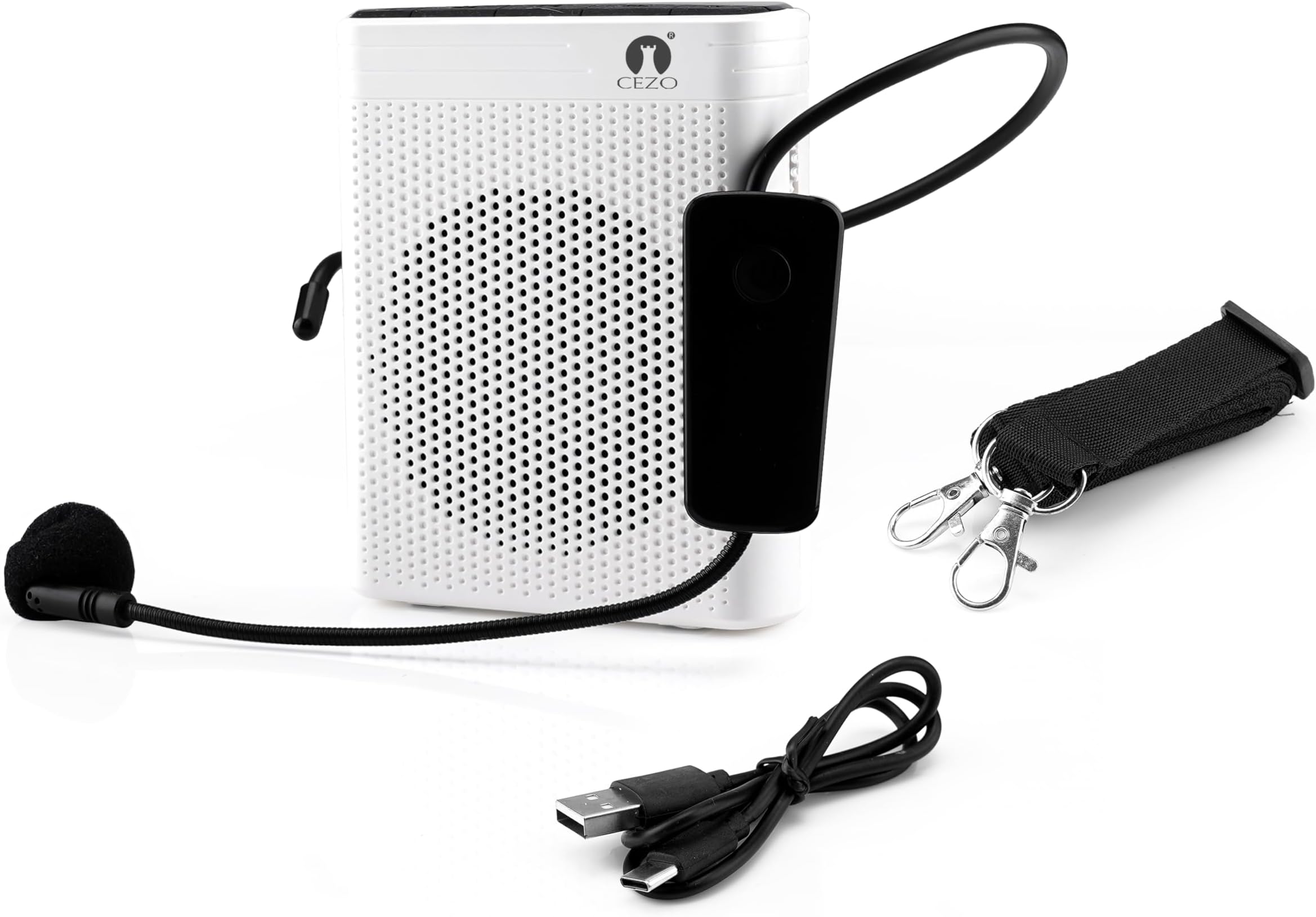 Voice Amplifier with UHF Wireless Microphone, Rechargeable Microphone with Speaker, Voice Amplifier for Teacher Training, Meeting, Tour Guide, Yoga, Classroom, White
