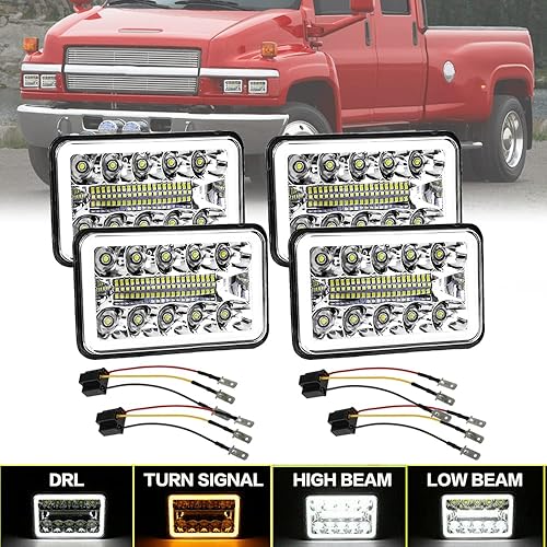 Miniatura 1 de 4 faros delanteros LED de 4 x 6 pulgadas compatibles con Chevrolet Chevy C4500 C5500 Kodiak, haz rectangular sellado DRL luz de señal de giro para