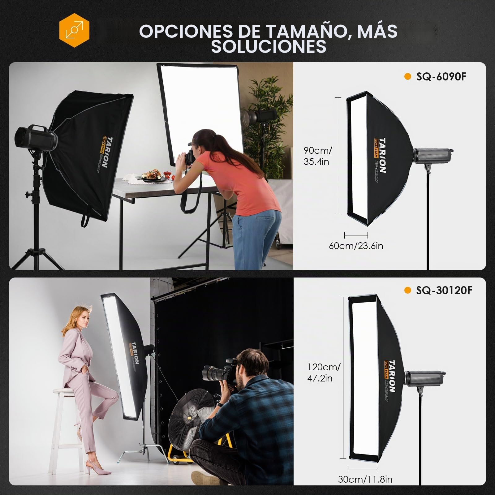 TARION Softbox Montaje Rápido Bowens - 60x90cm Caja de luz Plegable Rectangular para iluminación fotográfica de Estudio con Montura Bowens SQ-6090F SOFTBEAM