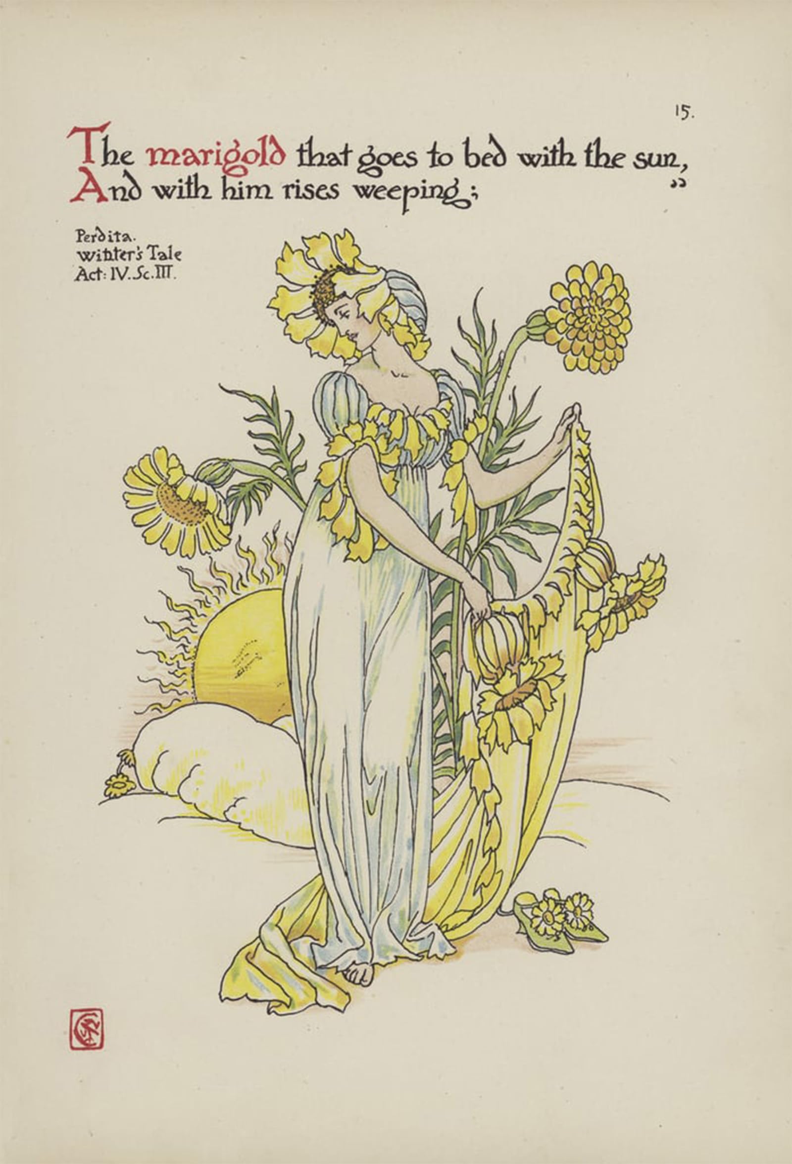 POSTERIIk Famous Print Pop Art Wall Art Graffiti Flowers From Shakespeares Garden by Walter Crane Art Prints for Home Decor 60x90cm