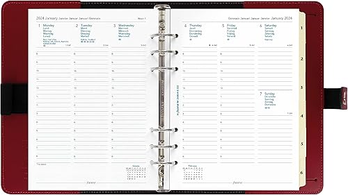 Miniatura 7 de Filofax The Original Organizador, tamaño A5, Pillarbox Red  Cuero, seis anillos, calendario semanal a vista, multilingüe, 2024 (C022381-24)