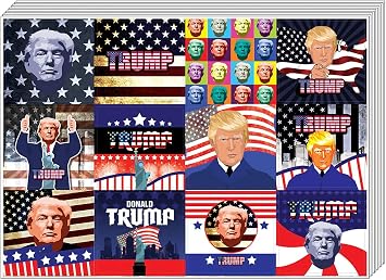 Creanoso Trump President Collectors Stickers 5-Sheet Total 60 pcs 5 X 12pcs Individual Small Size 2.1" x 2", Unique Personalized Themes Designs, Flat Surface DIY Decoration Art Decal for Kids