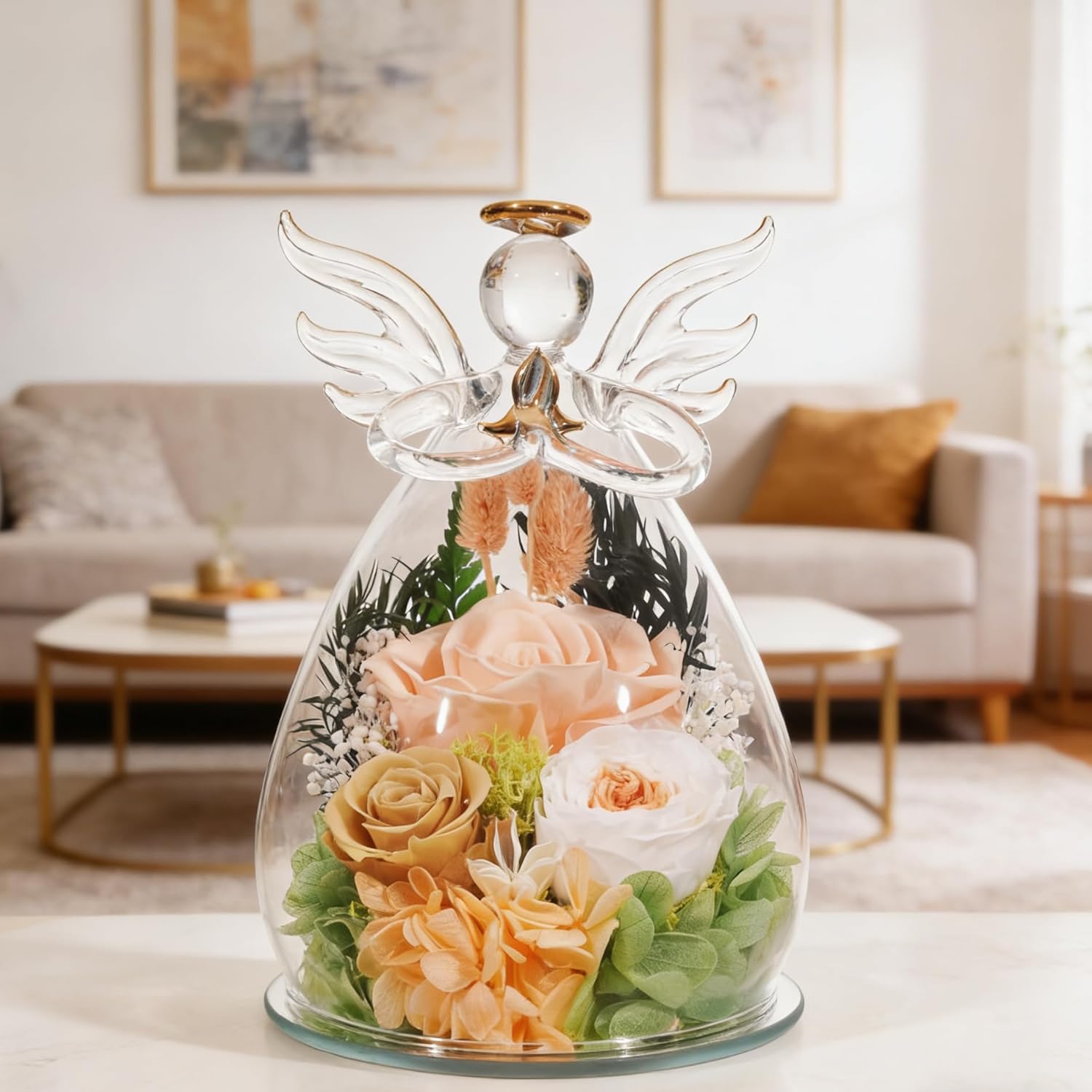 Gift for Mom Woman Brithday Forever Real Roses Preserved Flowers in Angle Glass Dome for Sister Daughter Wife Grandma Her Girlfriend Home Decor for Delivery Prime Flower