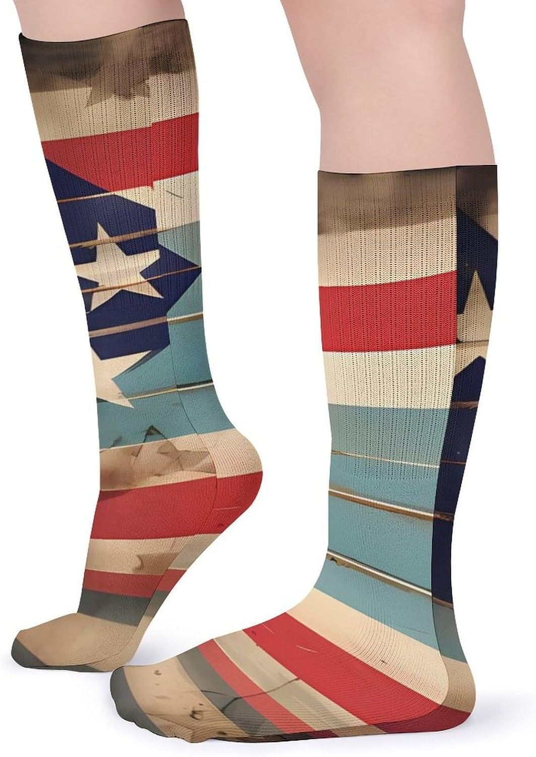 5 Pairs Knee High Socks Puerto Rico Flag Long Tube Boot Seamless Toe