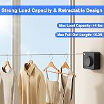 Costume rétractable intérieur & En plein air, 16.2 Ligne de lavage en acier inoxydable sans étiquette Ft avec conception murale de poids lourds, sac de séchage pour vêtements à l'espace (1, Noir)