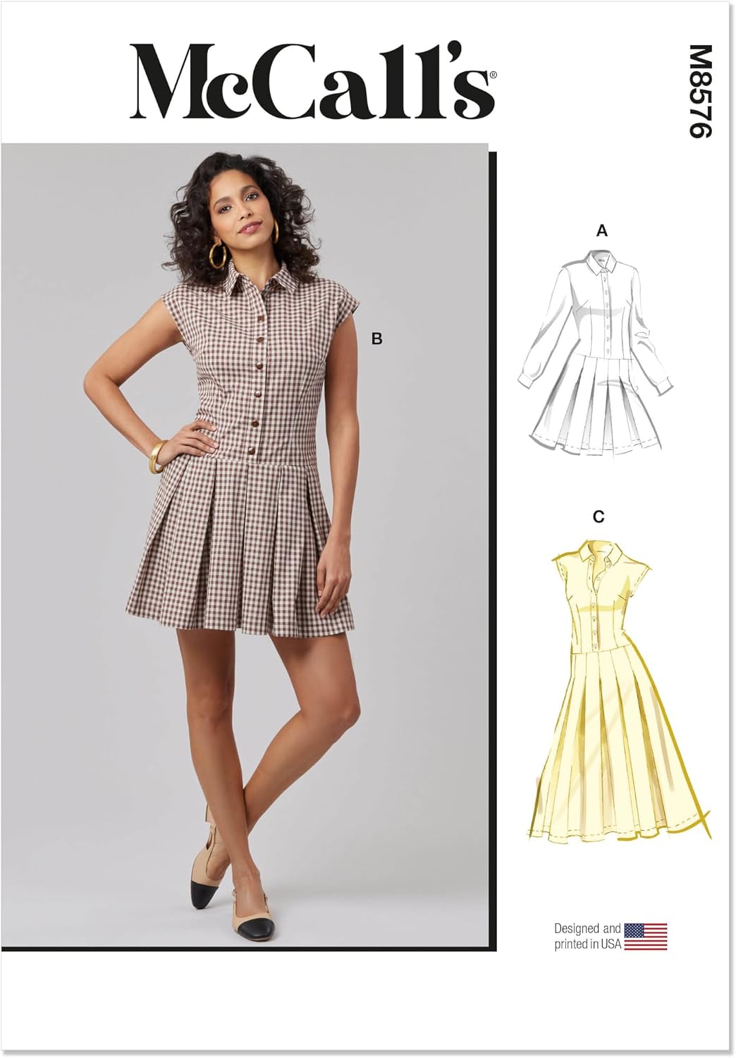 McCall's M8576H5 Misses' Drop Waist Button Front Dress Sewing Pattern Packet, Design Code M8576, Sizes 6-8-10-12-14