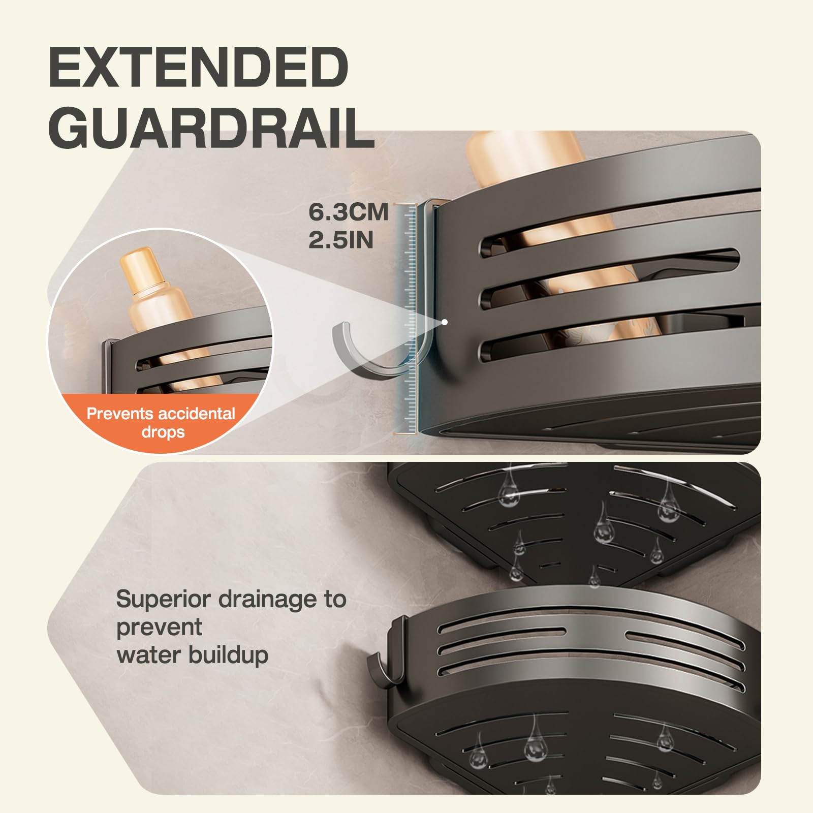 Lekesky Etagere Angle Salle de Bain sans Perçage, Ventouses Puissantes, Alu Antirouille Amovible, étagère douche angle pour Douche & Cuisine (Lot 2, Gris Gunmetal)