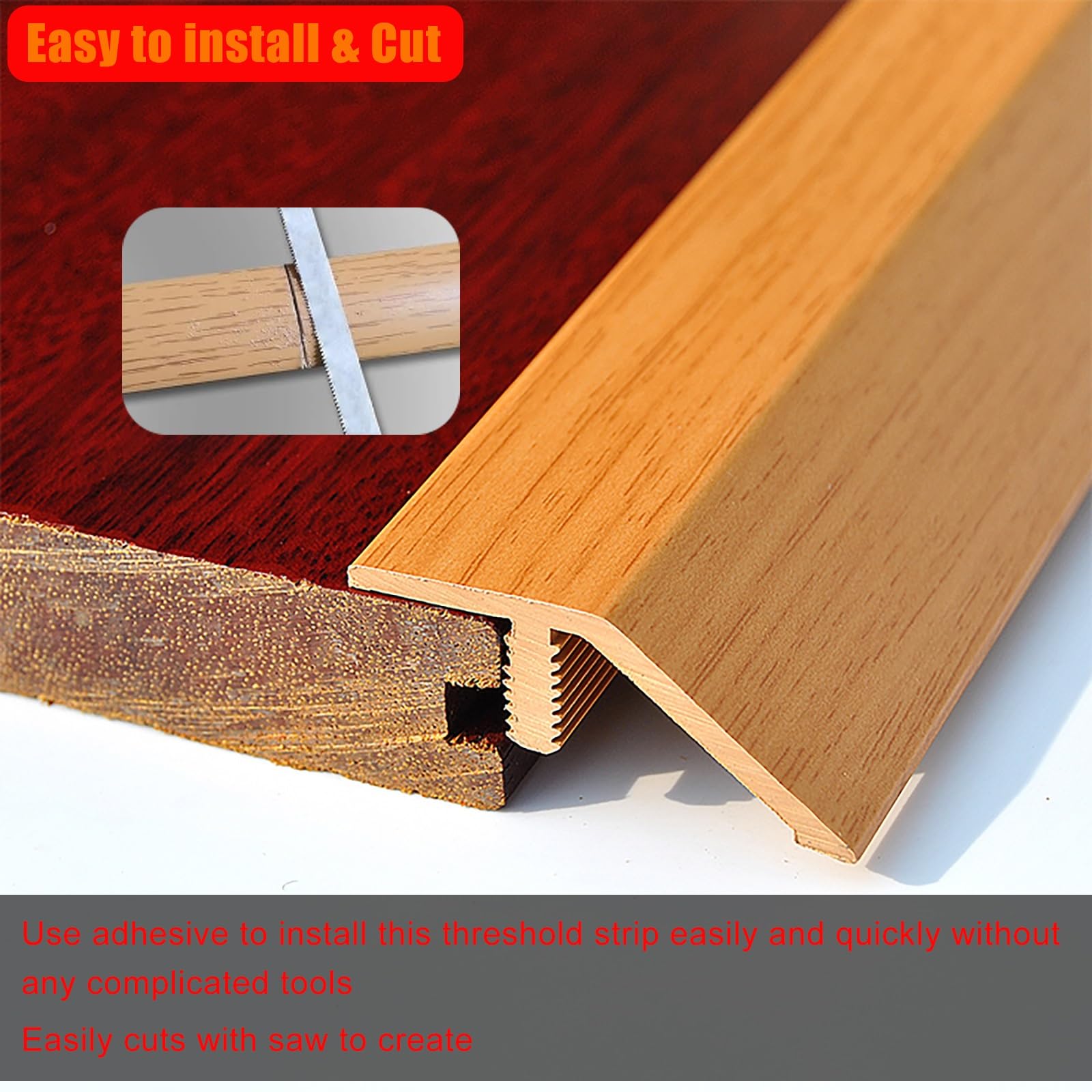 Perfil Transición Suelo Desnivel, Perfil PVC Moqueta, tira de umbral de transición, para Laminado, Moqueta, Parquet(Redwood,270cm(3x90cm))