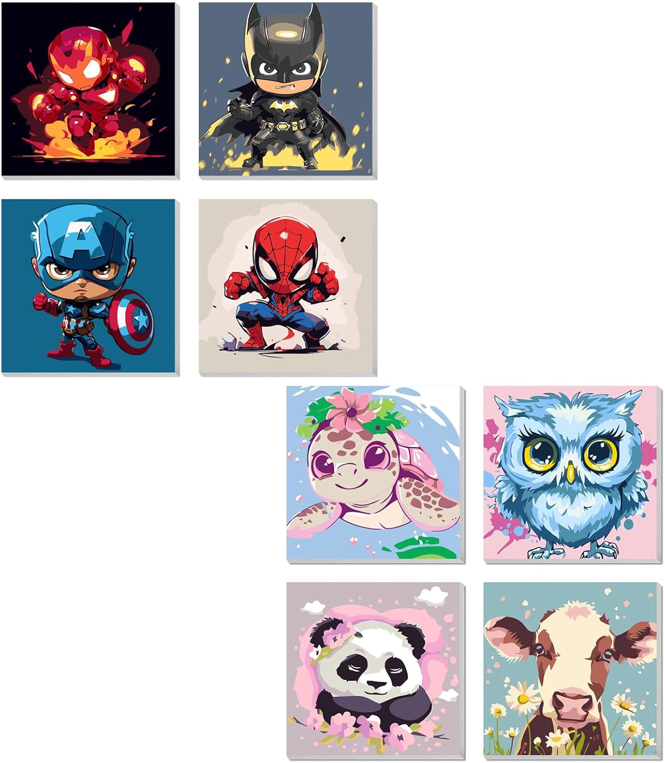 8 Pack Paint by Numbers Kit for Kids - Age 4-8, Anime Drawing Kit, Framed Canvas, 8x8 Inch