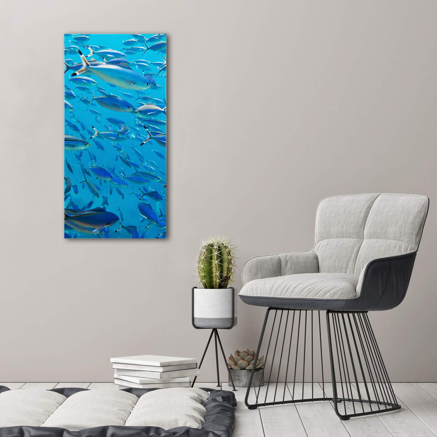 Tulup Cuadro en Lienzo - 50x100 - Pintura - impresión Decorativa para la Pared - Imagen Decorativa - Impresión de Lienzo - Animales - Azul - Peces De Coral