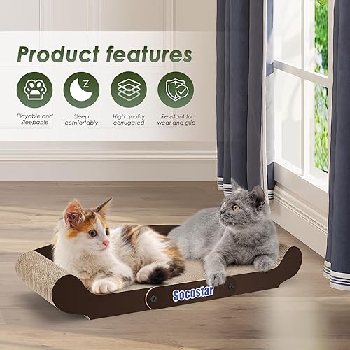 Miniatura 6 de Sofá cama rascador extragrande para gatos de 27.6 x 11 pulgadas, cartón rascador para gatos, papel 100% reciclado para gatos de interior, sala