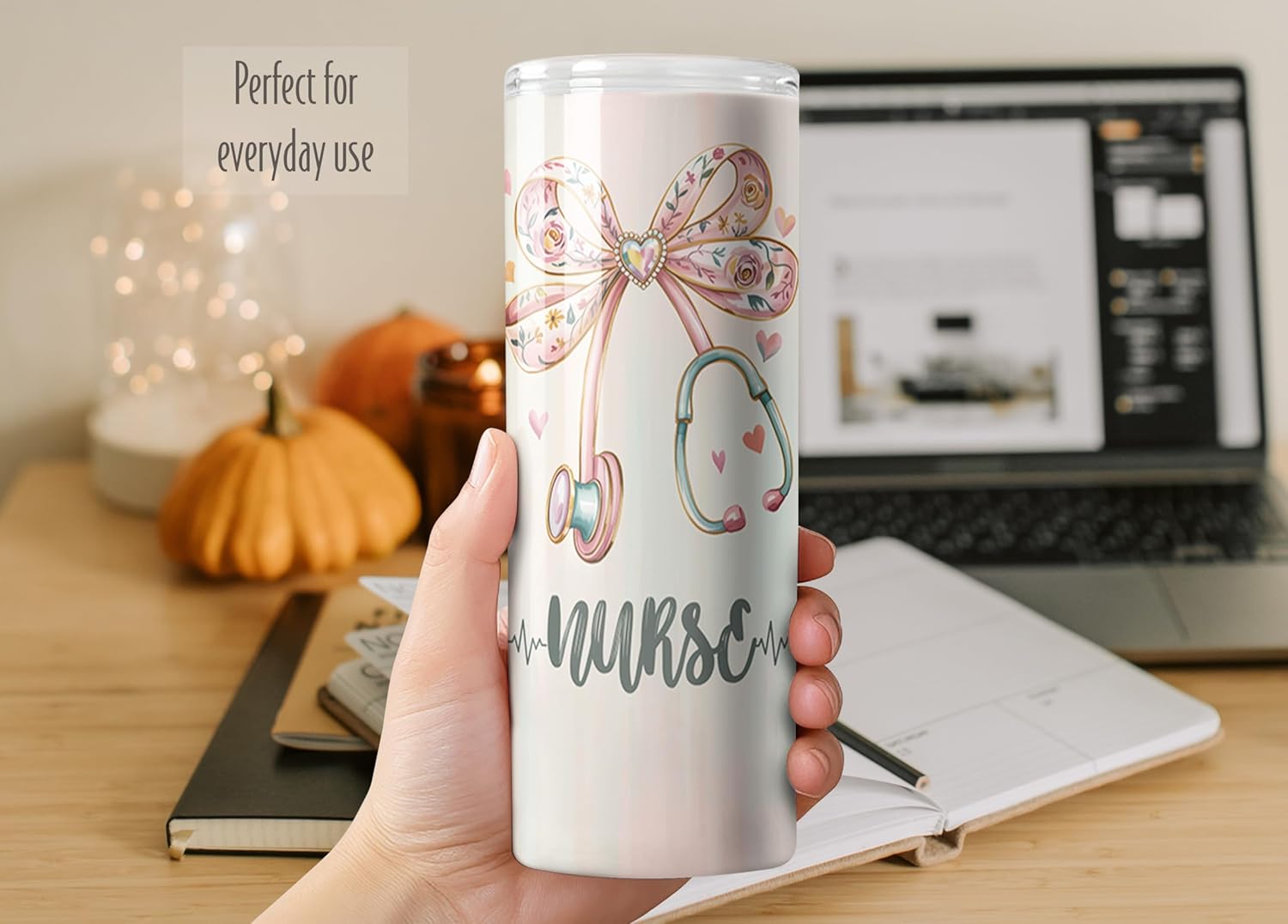 Personalized Nurse Tumbler 20 oz with Lid and Straw - Custom Name Skinny Tumbler for Nurses - Nurse Appreciation Gift - Insulated Stainless Steel Tumbler- Gifts for Women Healthcare - Image 3