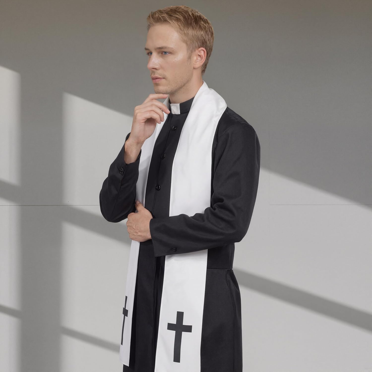 GOLDSTITCH Mens Black Priest Father Robe Halloween Costume Cosplay Outfit - Image 3