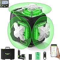 Vista 1 de Huepar Nivel láser, autonivelante láser de línea cruzada de 12 líneas con pantalla LCD, 3 x 360° conectada por Bluetooth, herramienta láser de haz