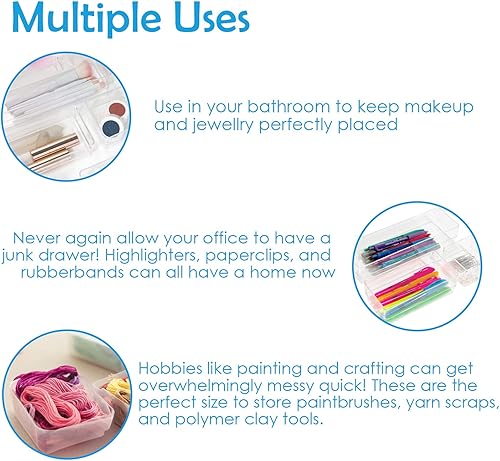 Miniatura 5 de Houseables Organizador de cajones, almacenamiento de baño, (3 x 2 pulgadas), (6 x 2 pulgadas), (9 x 2 pulgadas), 9 unidades, transparente, varios