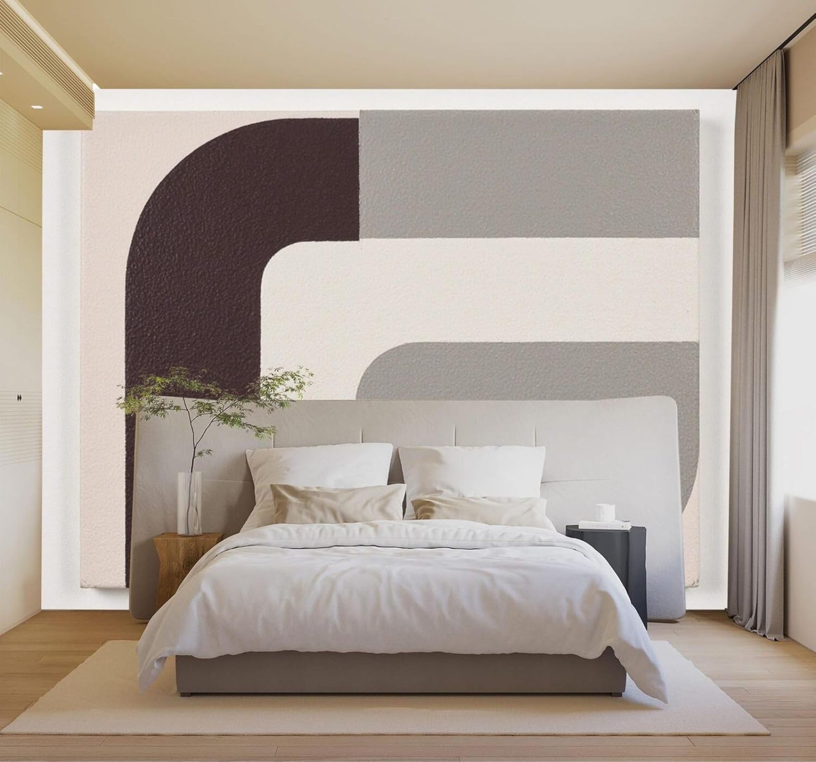 3D Carta da Parati Minimalista Astratto Forme Geometriche Grigio Neutro
