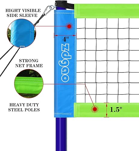 Miniatura 6 de Sistema de red de voleibol portátil para exteriores, postes de altura ajustable con pelota de voleibol suave, bomba, martillo, línea límite y bolsa