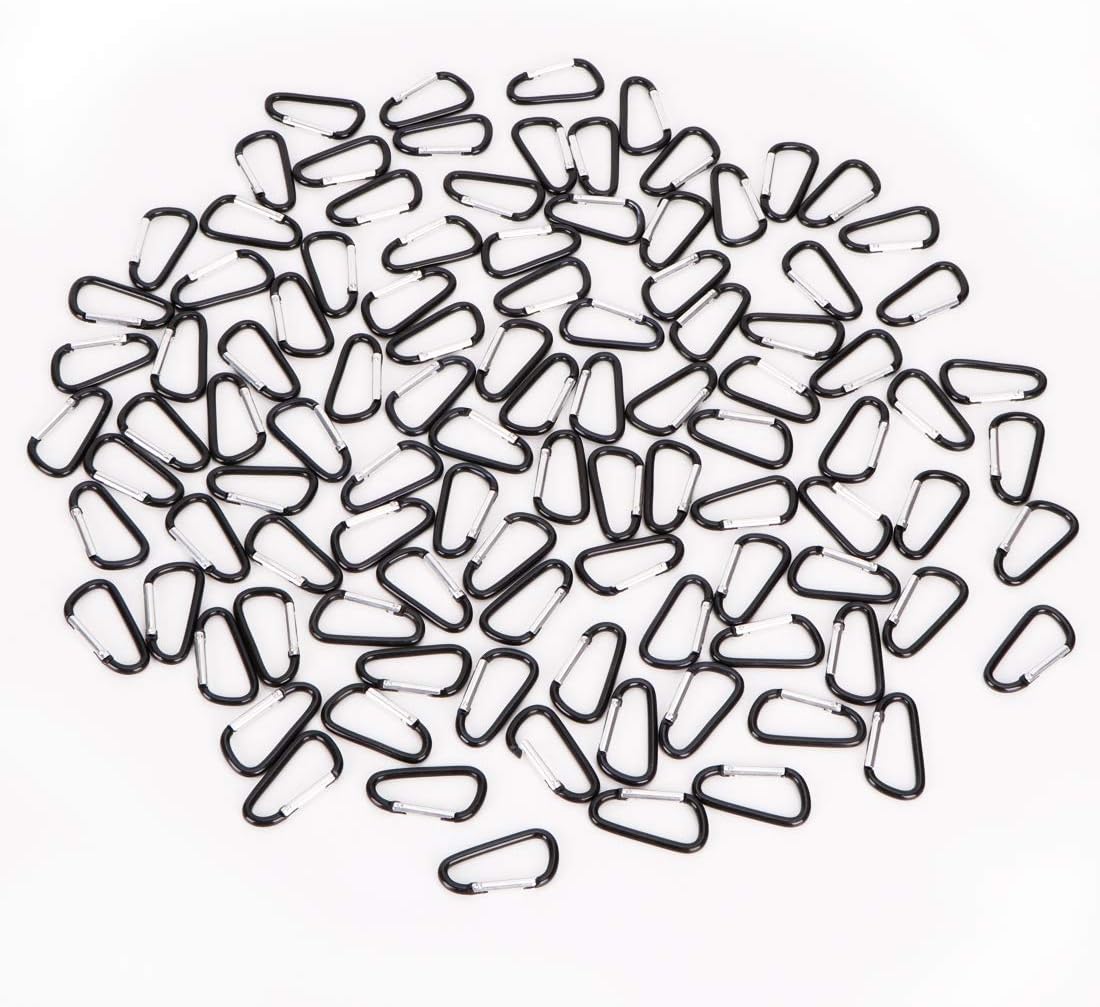 100pcs D Shape Aluminum Carabiner Spring Clip Hook Keychain Small Carabeaner Buckle Pack Caribeaner Hook for Camping Hiking Backpack, Black - Image 5