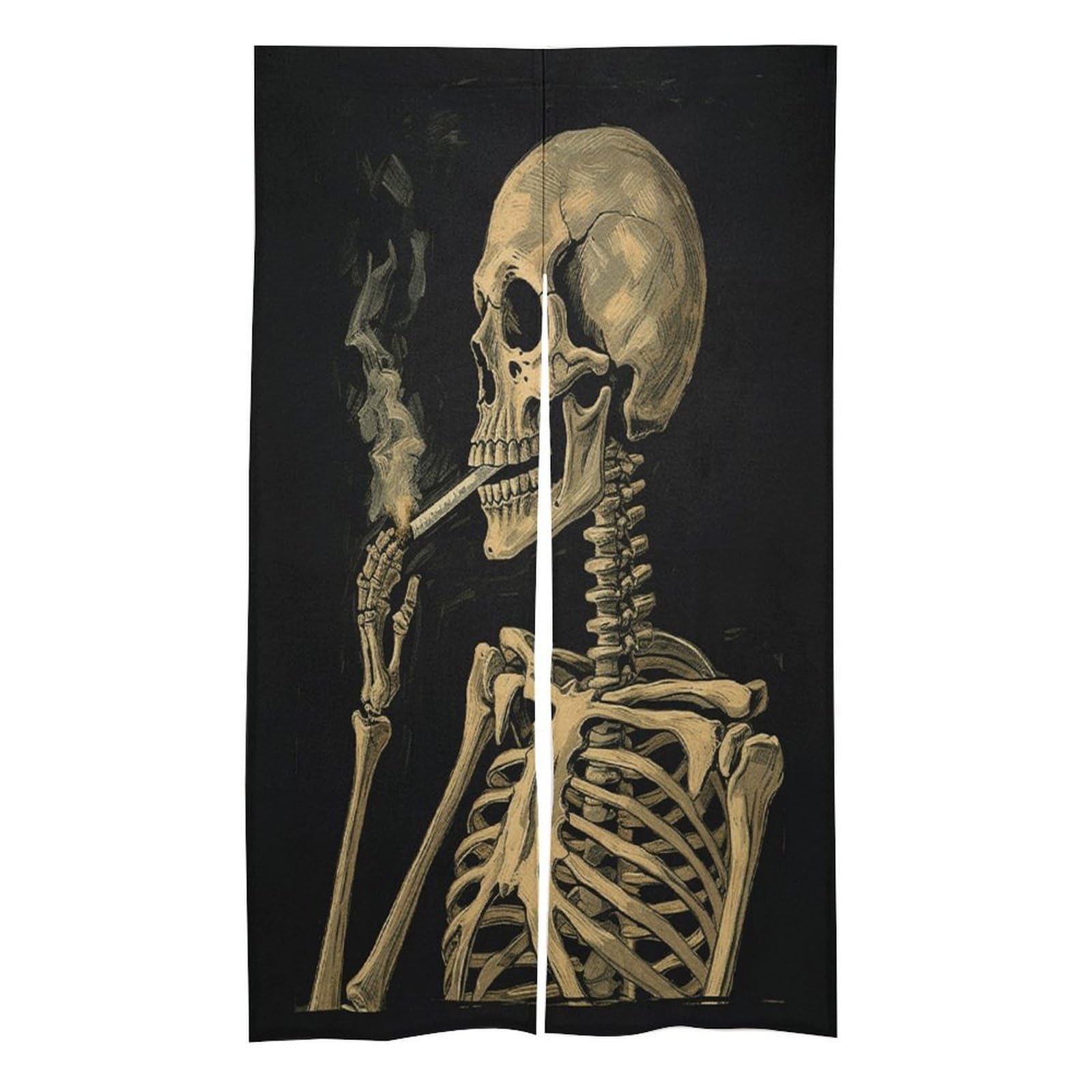 VstaDank A Skeleton with Burning Cigarette Noren Doorway Curtain Printed Window Treatment Door Tapestry Chinese Traditional Doorway Curtain Long Type Door Tapestry for Home Decoration