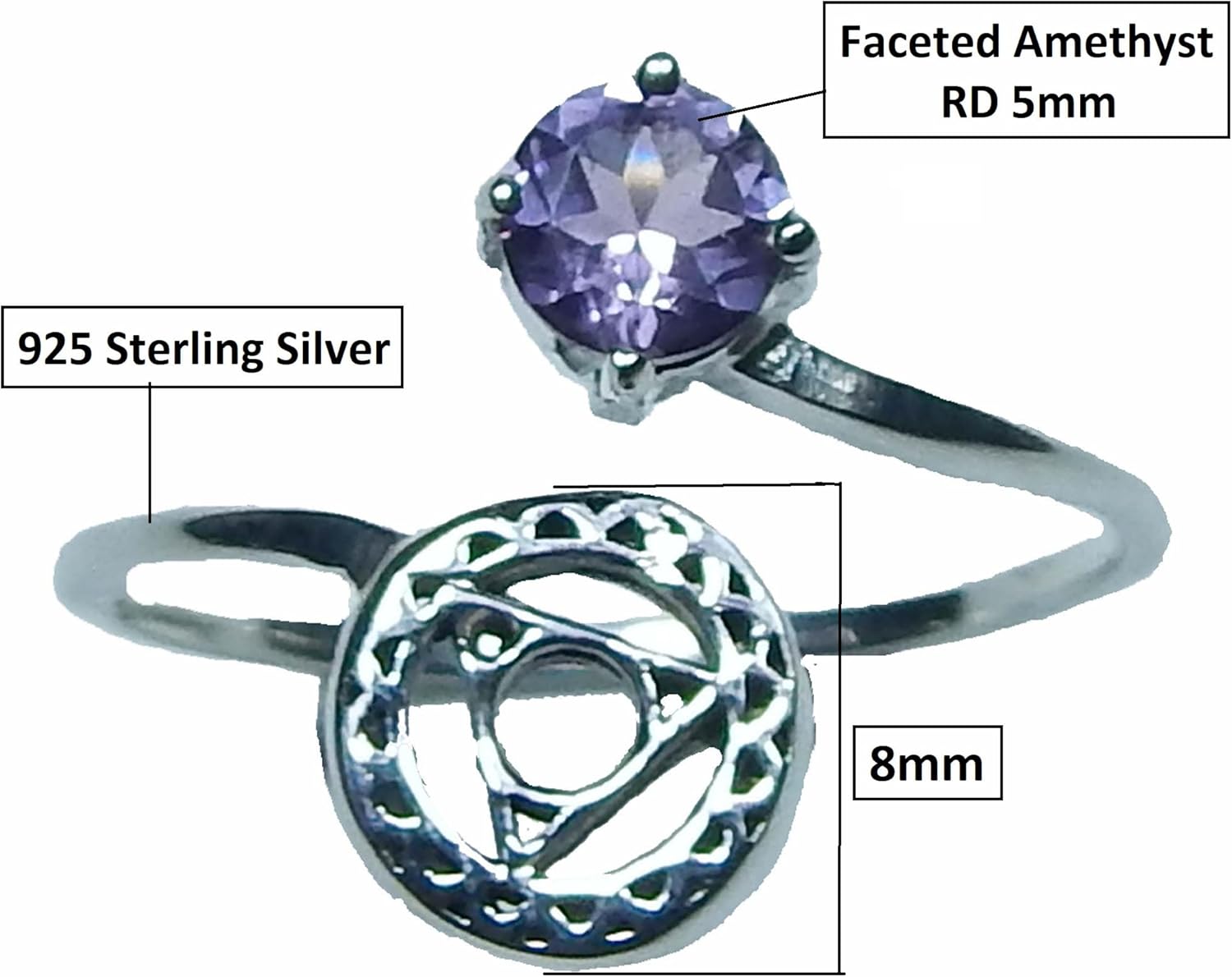 925 sterling silver amethyst ring handmade ring round faceted amethyst ring Bohemian Vintage Symbol Ring Gift For Her - Image 6