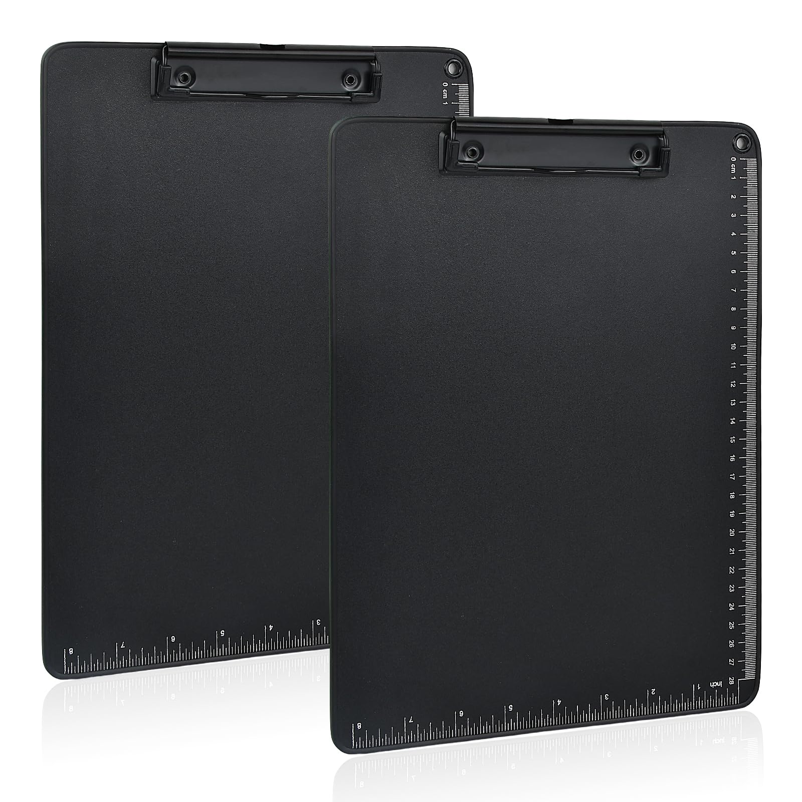 2 Pcs A4 Aluminium Clipboard,Hangable Clipboard Folder with Measurements and Clip, Metal Clip Boards,Metallic Writing Document Holder for Office School,Black