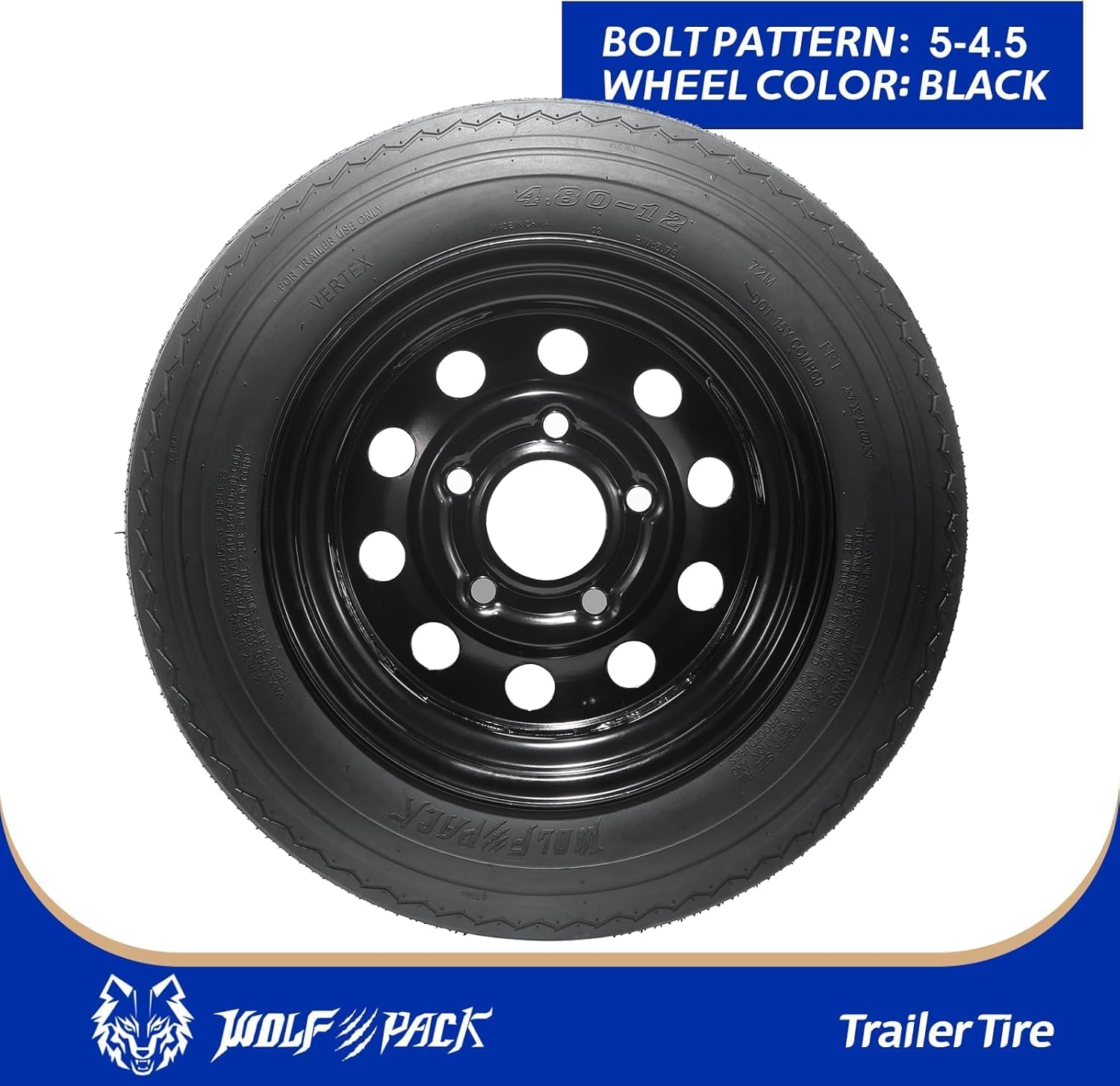 One Tires Rim 4.80-12 4PR ON 12X4 5-4.5 Black MOD