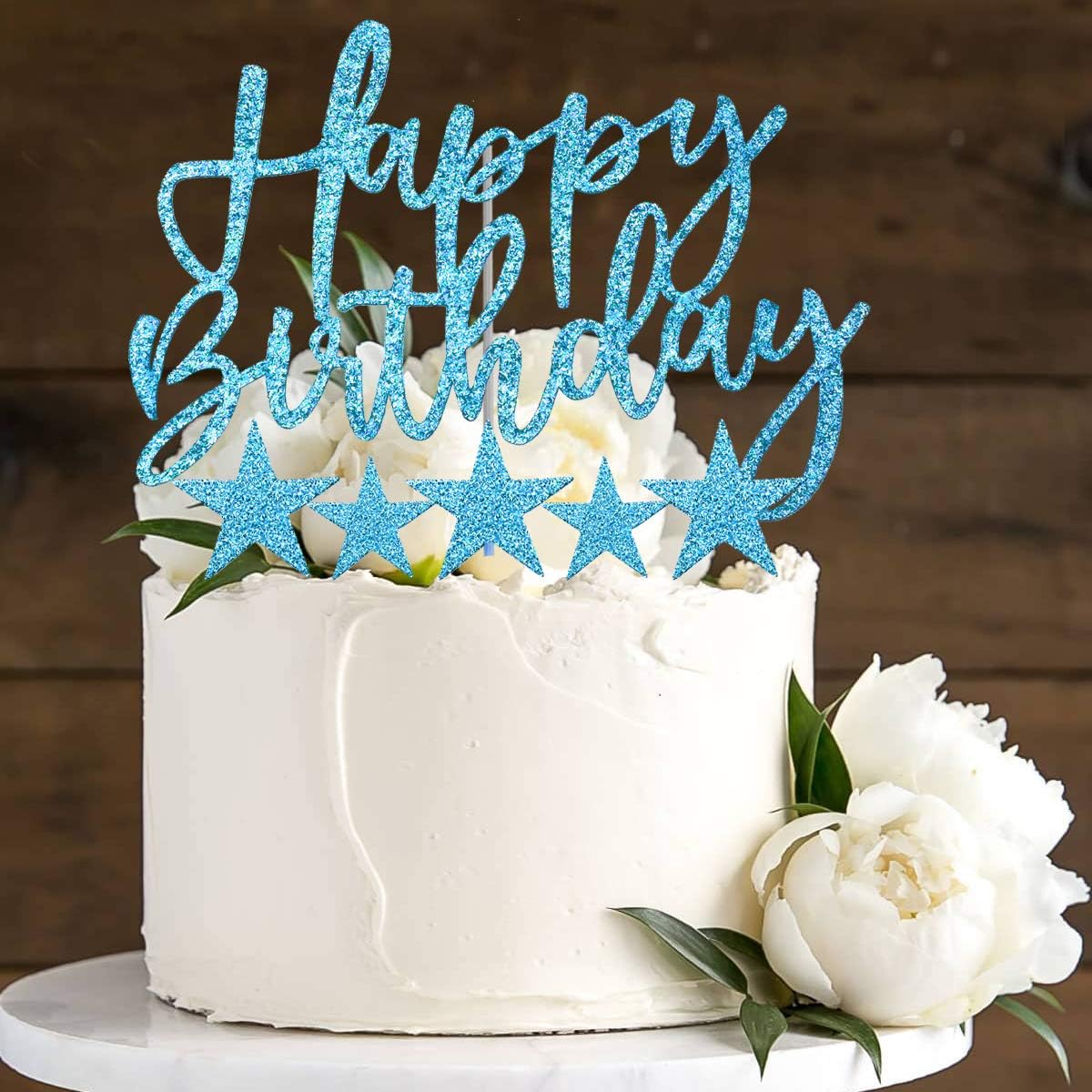 iZoeL 2 Sets Cake Decoration Toppers - Blue & Stars/Hearts for Men Women, Boys, Girls - Birthday Party Decor - Image 5