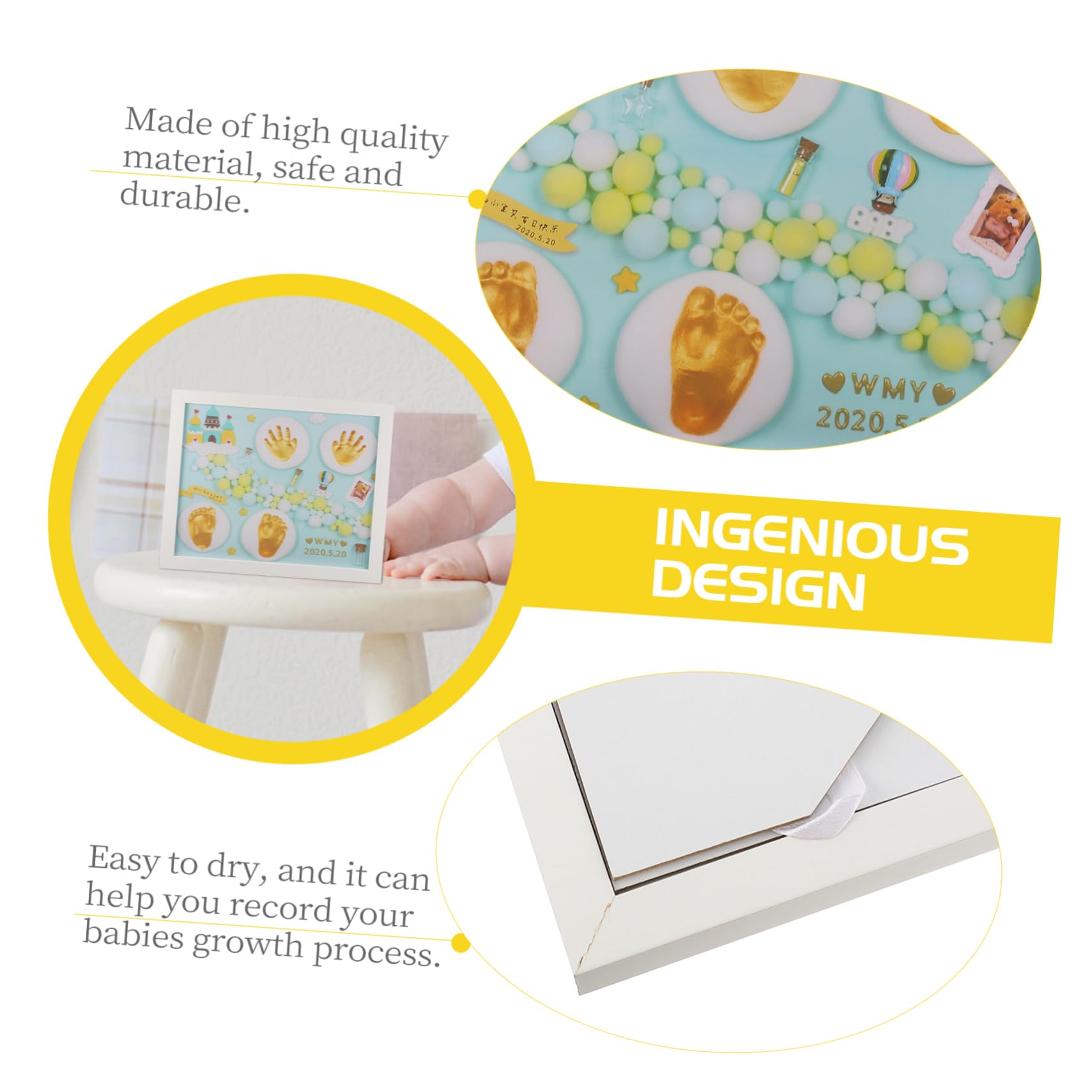 Abaodam Hand Foot Print Photo Frame Baby Footprint Kit Newborn Ink Pads Baby Birthday Souvenir Celebrate Miracle