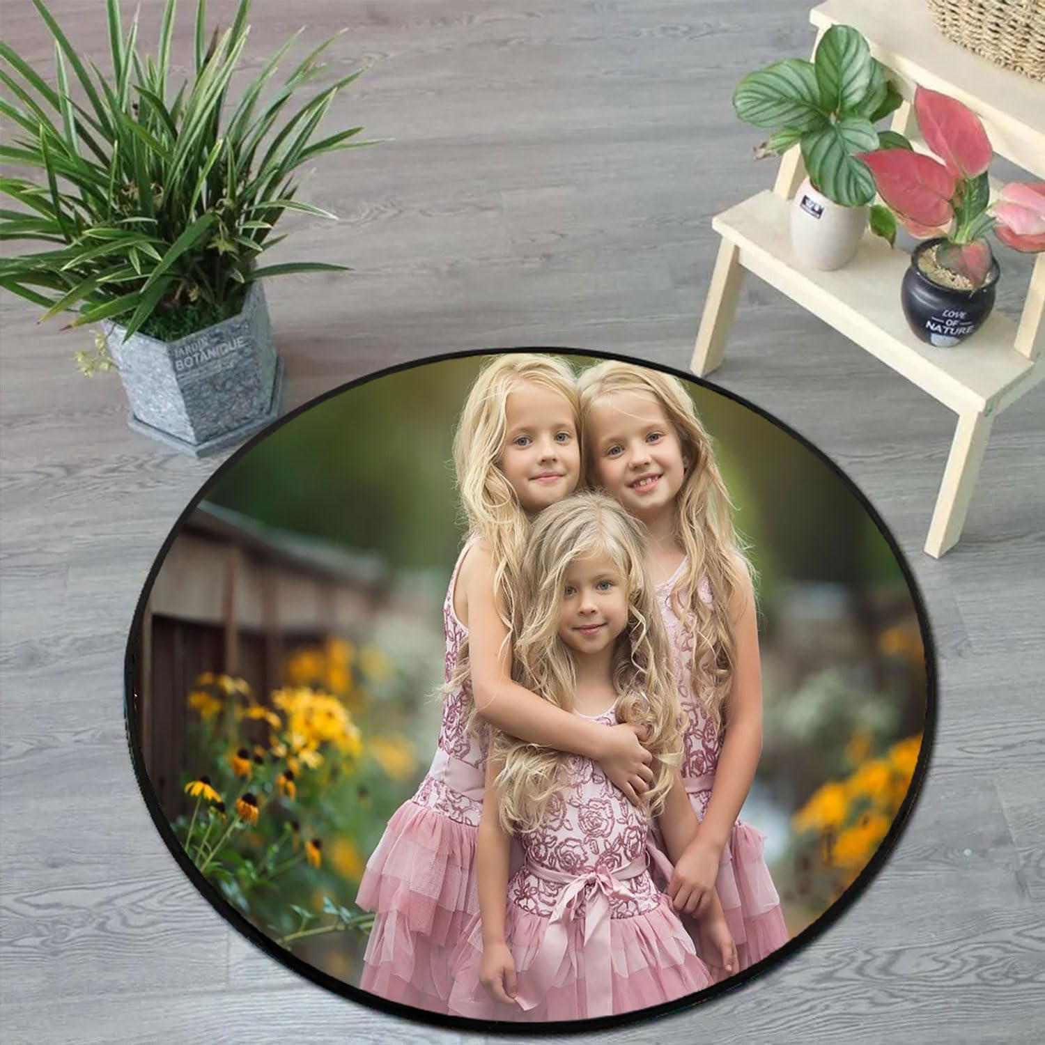 Customized Carpet, Personalized Floor Mat with Your Design Name Logo Pictures, Round Indoor/Outdoor Area Rug for Living Room Patio Deck Front Porch Kitchen, 48", Black