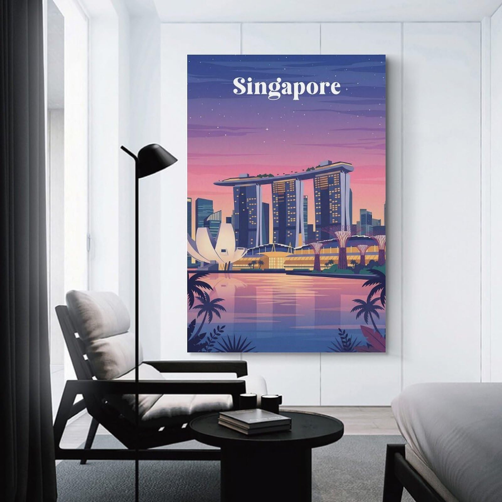 Junmoney Canvas Wall Decor Singapore Marina Bay Sands, 24x36inch(60x90cm), for Bedroom, Guest Room Or Reading Nook, Decorative Wall Art for Cosy Rooms