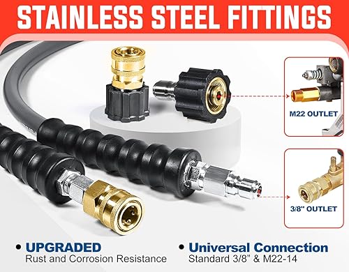 Miniatura 6 de YAMATIC Manguera de Lavadora a Presión Sin Marcas de 38" 100 Pies 4200 PSI, Giratoria Resistente a Dobleces Conexión Rápida de 38", Trenzado de