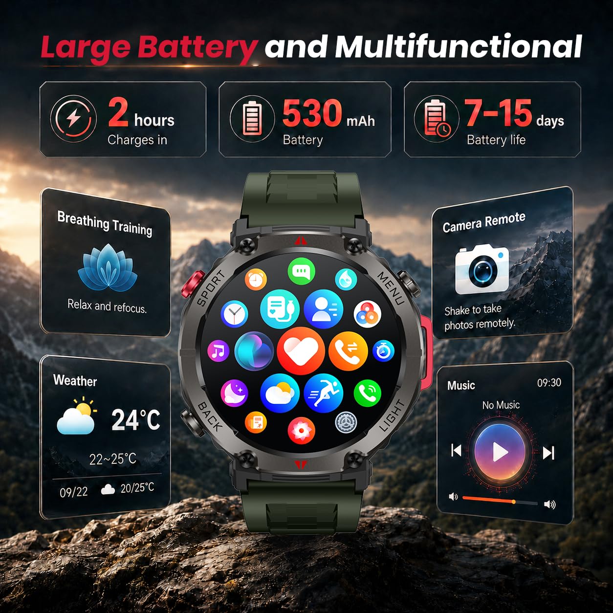 Orologio Smartwatch Uomo con GPS Sport: 1.46" Rotondo Orologi Intelligente con Chiamate Bluetooth Fitness Smart Watch LED Flashlight Monitoraggio Sonno IP68 Impermeabile Compatibile con iOS Android