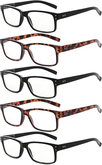 Eyekepper Vintag Mens Non-Magnification Glasses-5 Pack(3 Pairs Black and 2 Pairs Tortoise) Glasses for Men, Eyeglasses Women