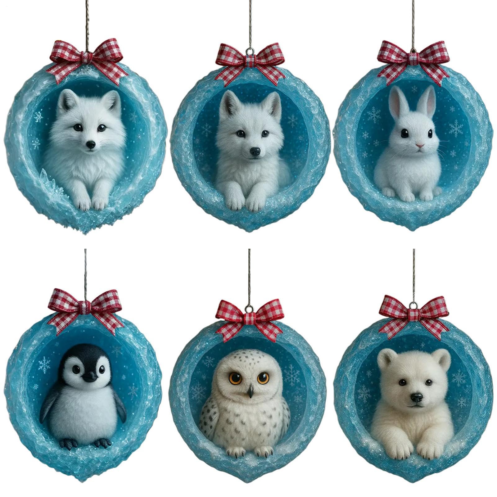 Ornements d'arbre pour Noël acrylique plat 2D 8x8x1cm motif animal mignon décoration murale intérieur