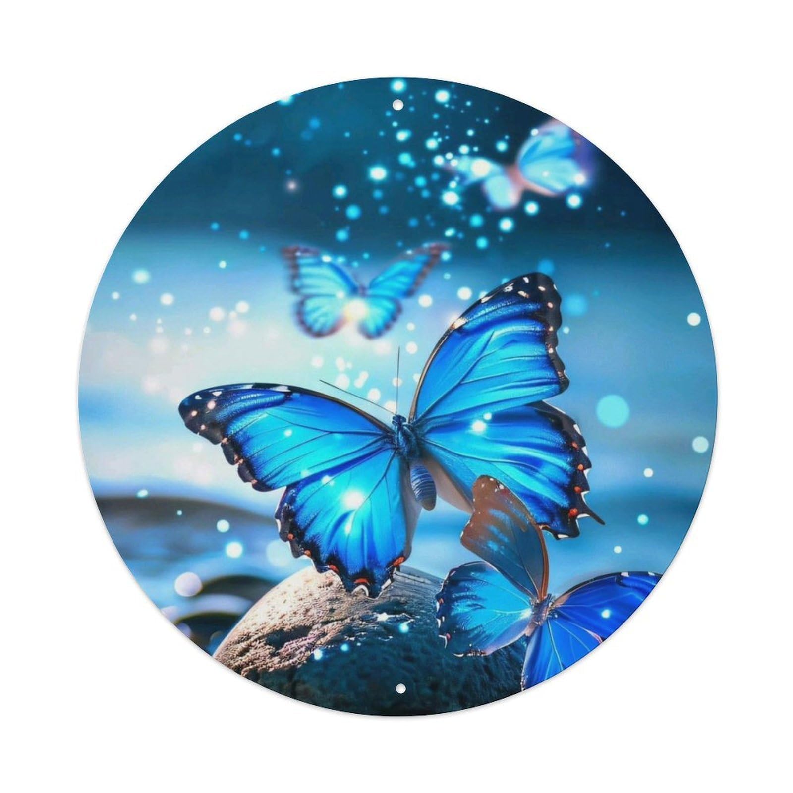 Cwbufd Vintage Style Animal Blue Morpho Butterfly Night Water Dreamy Aesthetic Vintage Metal Tin Sign Plaque Wall Decor For Cafe, Club Bar, Office, Garden Metal Poster 8X8inch