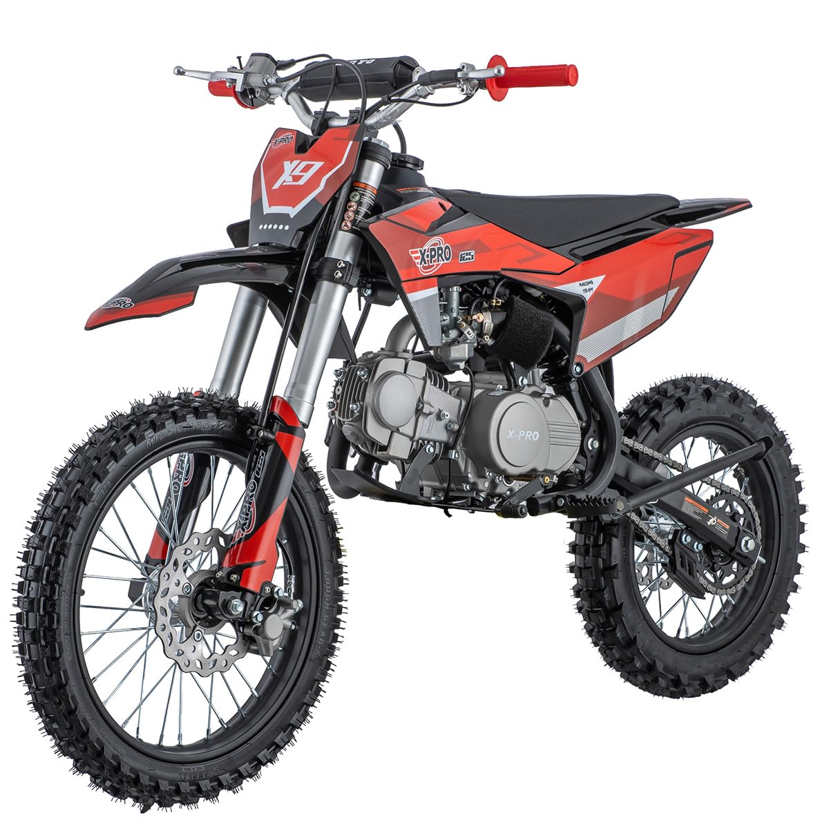 X-PRO X9 125cc Dirt Bike Adults Pit Bike 125 Pitbike,Big 17"/14" Tires!(Red)