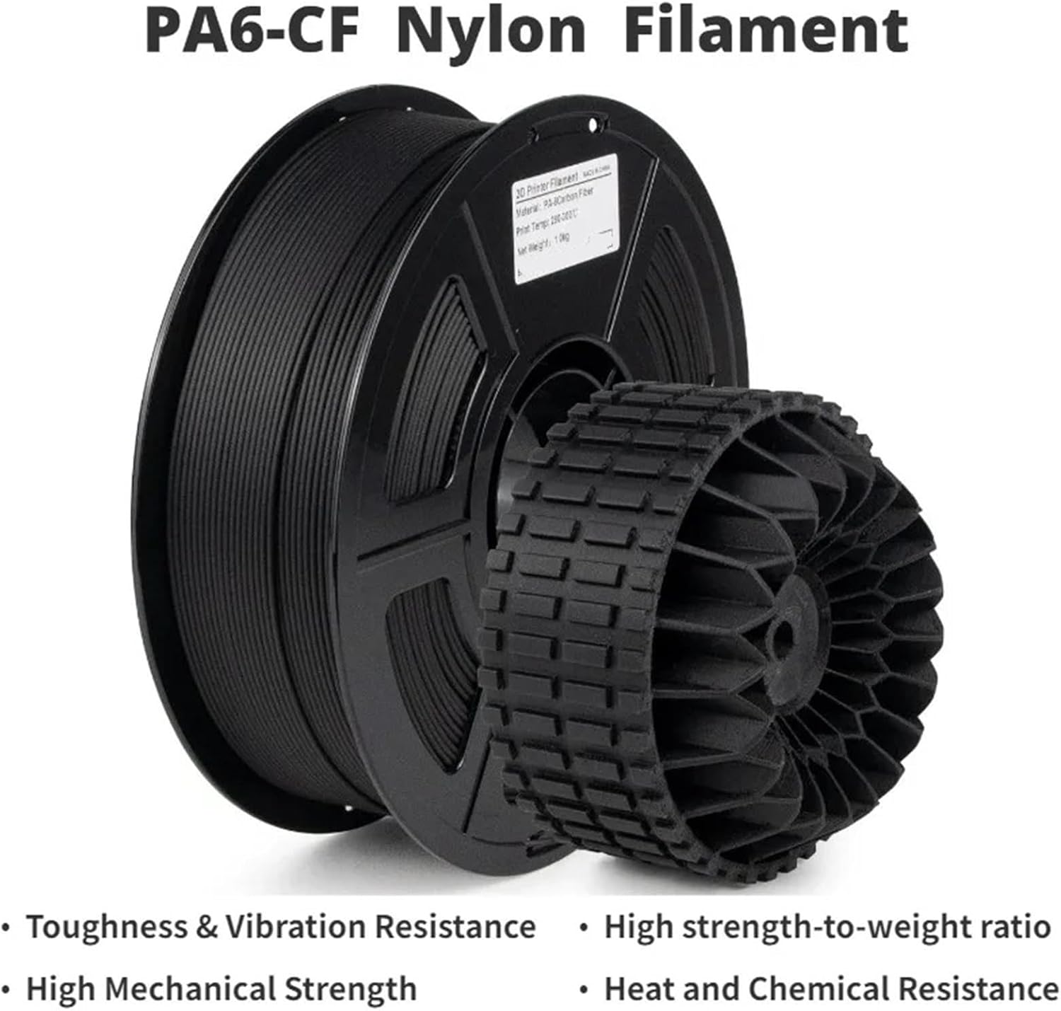 Carbon Fiber Nylon (PA6-CF) Filament 1.75mm 1KG, High-Temperature Wear-Resistant 3D Printer Filament for Strong Parts