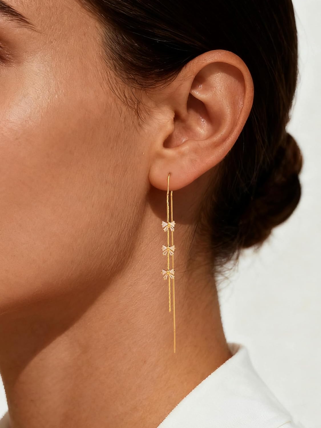 Dangle Earrings for Women - Dainty 14K Gold Plated Long Drop Chain Earrings Trendy Wedding Threader Earring Hypoallergenic Prom jewelry - Image 3