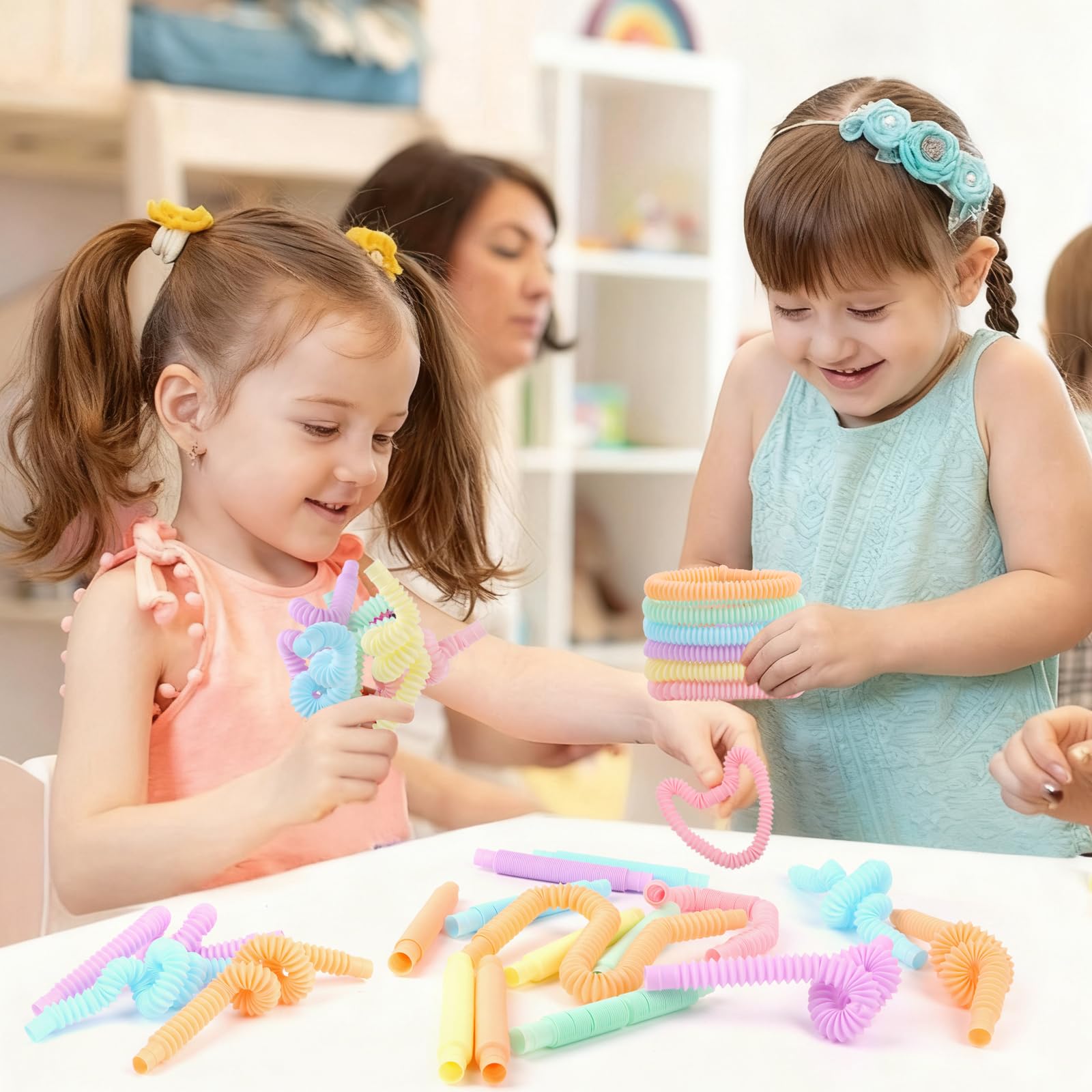 LOMIMOS 24 sztuki Pop Tubes, mini rurki sensoryczne, kolorowe rurki ze stretchem, zabawka dla dzieci i dorosłych